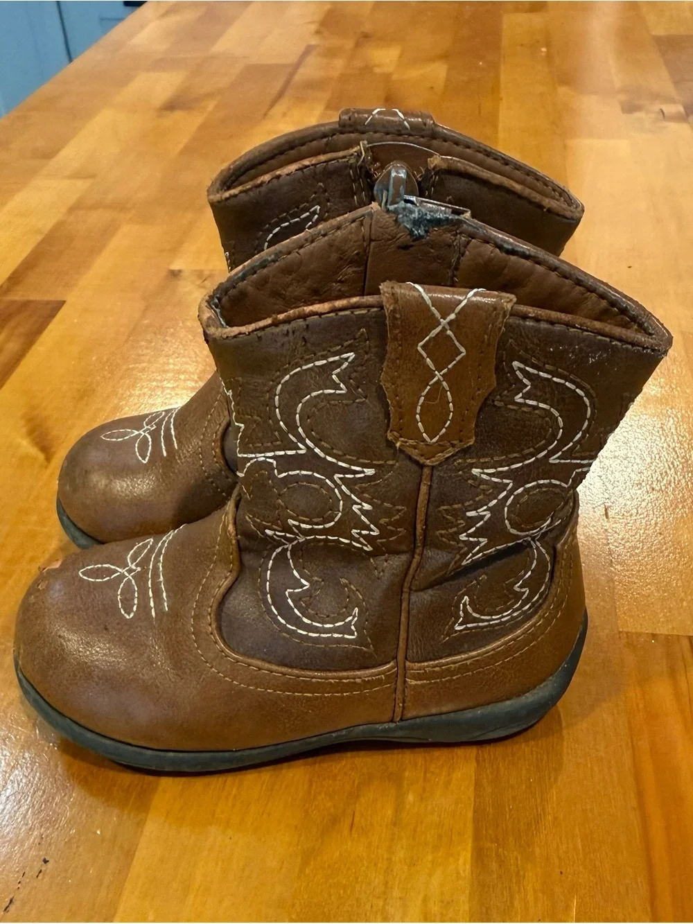 wonder nation Brown Toddler Cowboy Boots with White Stitching